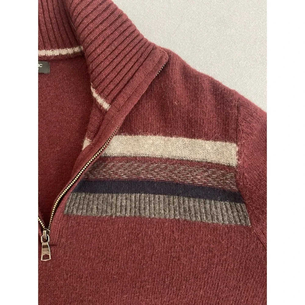 Banana Republic Men M Wool Sweater 1/4 Zip Burgundy Stripe Italian Yarn Mock Lux